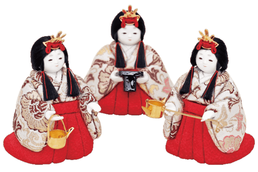 木目込み雛人形 月 - つき - 12号 三人官女(おさげ - 小町)