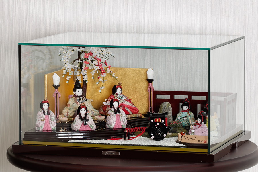 木目込み雛人形 結 - ゆい - 11号 十人飾り ジオラマ池 ガスラケースセット - 曲水の宴